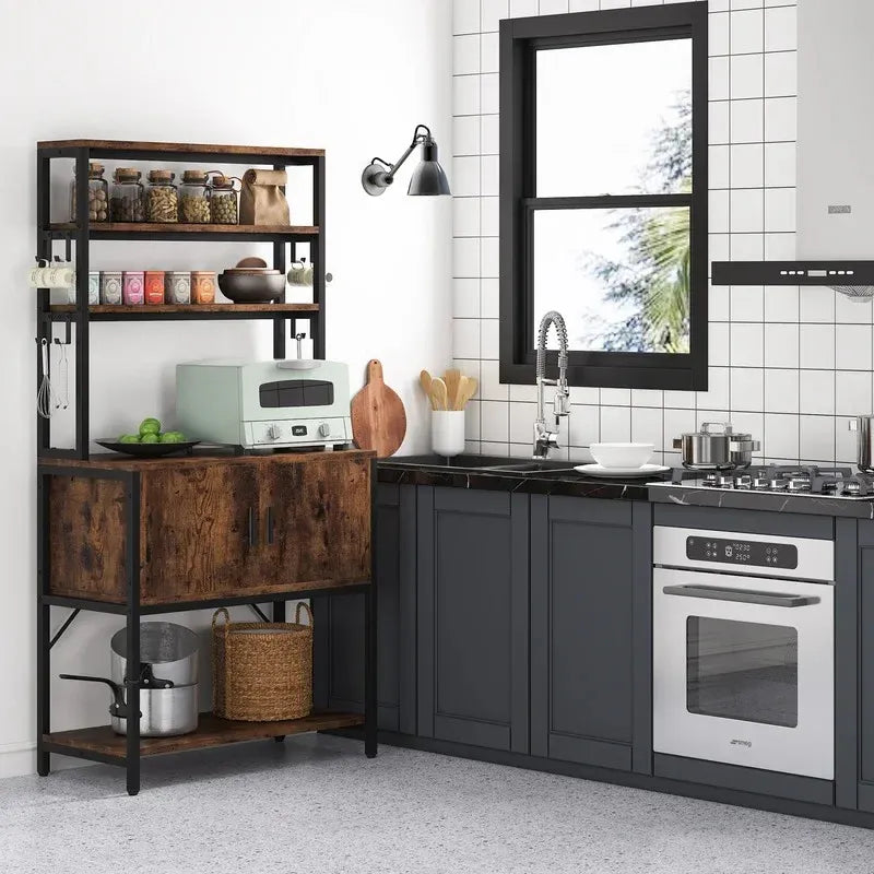 Rustic Industrial Kitchen Storage Rack With Cabinet