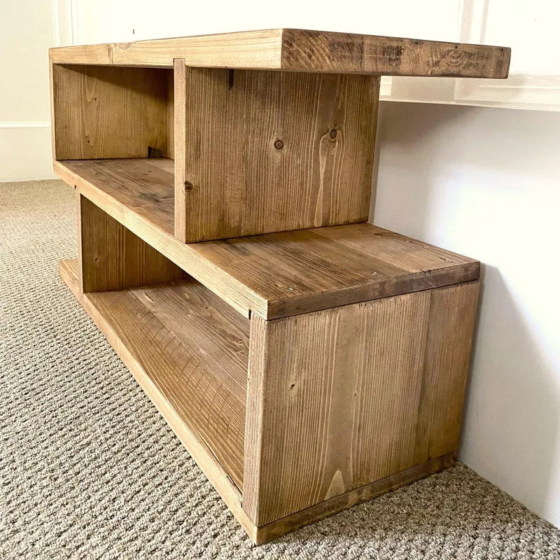 Rustic Wooden Shoe Rack Bench With Storage Shelves