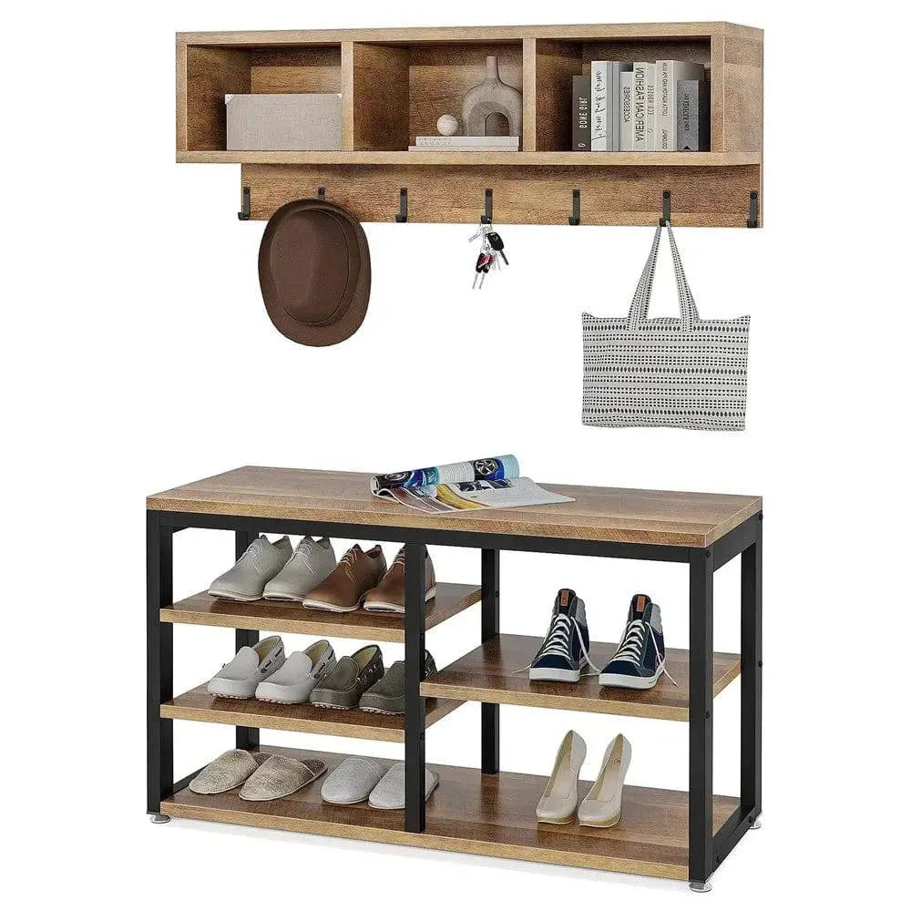 Wall Mounted Wooden Coat Rack With Storage Shelves